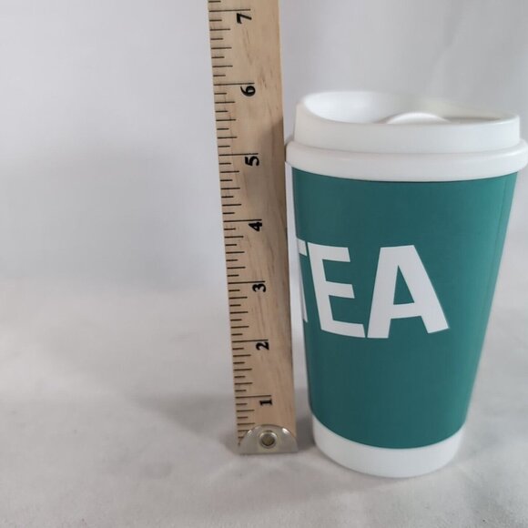 David's Tea Travel Mug Tumbler Lid Coffee Cup Teal Blue White Ceramic Logo Icon - Picture 9 of 10